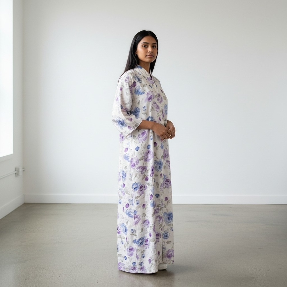 Valerie Stevens Women's Vintage Robe‎ Kimono Satin Purple Floral Print Size Med